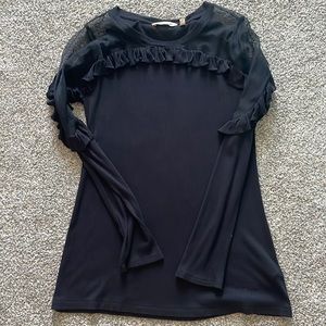 Soft Surroundings Sheer Lace and Ruffle Ribbed Top